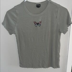 Gray Butterfly Embroidered Women's Top